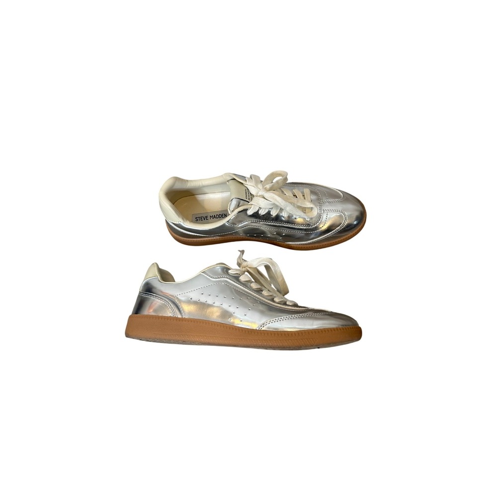 Steve Madden Silver Metallic Sneakers Fashion Athletic Shoes Women 9.5